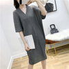 Women Pleated Dress V-neck Pleated Big Size Loose Large Dress