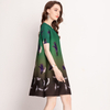 Digital Feather Print Dresses Summer Fashion Women's Pleats Elastic Dress