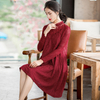Lace Panel Long Sleeve Dress 2020 Spring New Women's Loose Large Pleated Embroidered A-line Dress