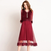 Velvet Patchwork Yarn Dress Spring Summer Lace Elegant Pleats Popular Fancy Dresses