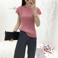 Women's Spring Summer Solid Color Pleated Shirt Elastic Tops Csual Wear