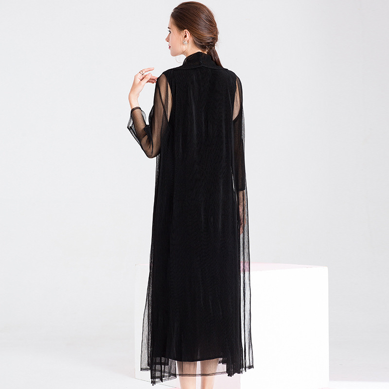 Women Pleated Dress Lace Print Lady Elegant Two Pieces Dress