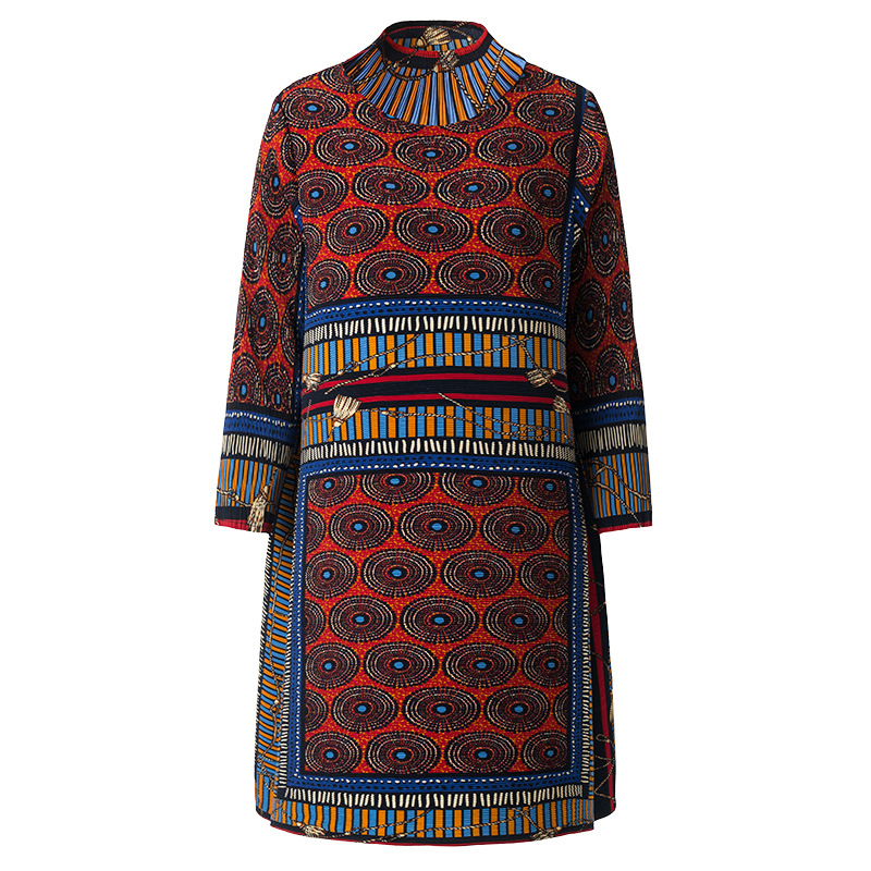 Long Sleeve Dresses New Spring Female Fashion Retro Collar Printed Loose Large Size Wear