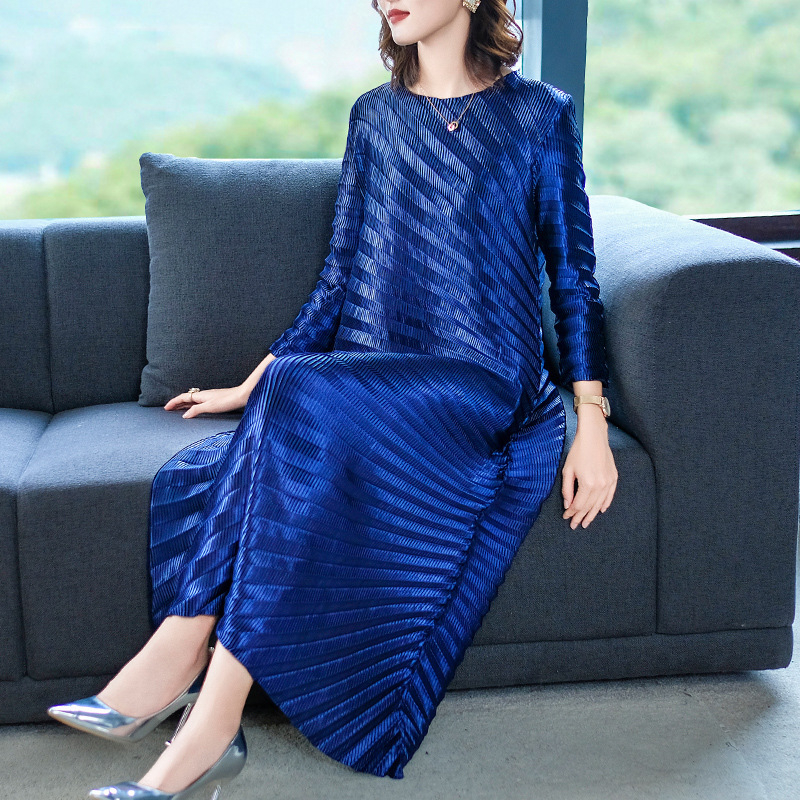 Pleated Large Dress New Long Sleeve Loose Belly Covered Dress In Autumn 2019